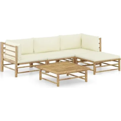 vidaXL 5-delige Loungeset met crèmewitte kussens bamboe