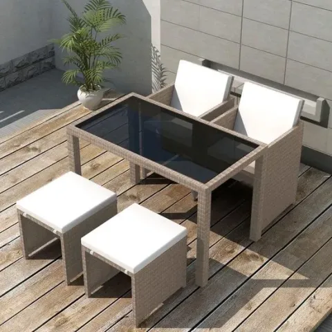 vidaXL 5-delige Tuinset met kussens poly rattan beige