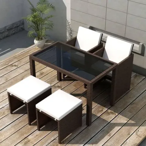 vidaXL 5-delige Tuinset met kussens poly rattan bruin