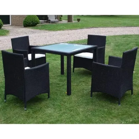 vidaXL 5-delige Tuinset met kussens poly rattan zwart