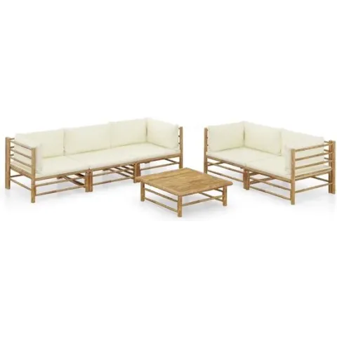 vidaXL 6-delige Loungeset met crèmewitte kussens bamboe