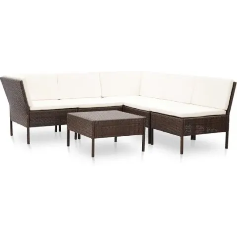 vidaXL 6-delige Loungeset met kussens poly rattan bruin