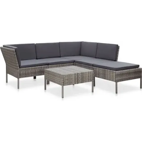 vidaXL 6-delige Loungeset met kussens poly rattan grijs