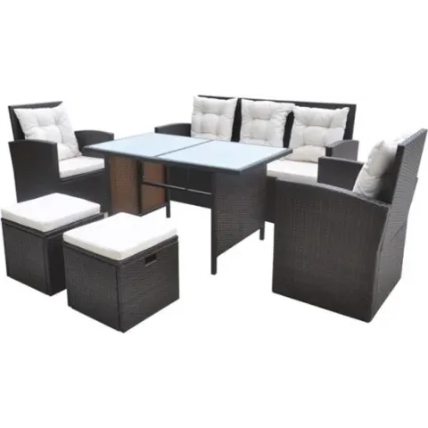 vidaXL 6-delige Tuinset met kussens poly rattan bruin