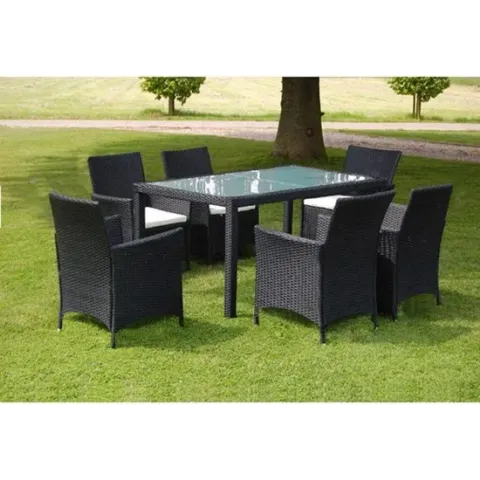 vidaXL 7-delige Tuinset met kussens poly rattan zwart