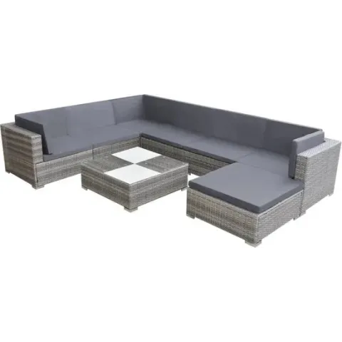 vidaXL 8-delige Loungeset met kussens poly rattan grijs
