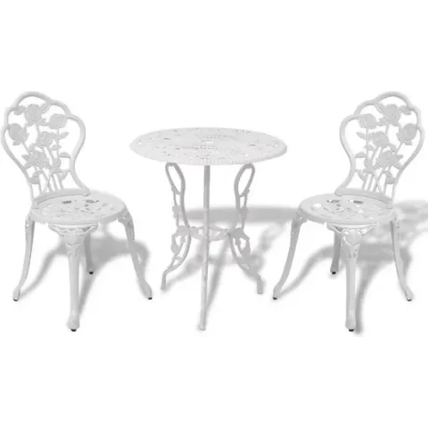 vidaXL Bistroset 3-delig gegoten aluminium wit