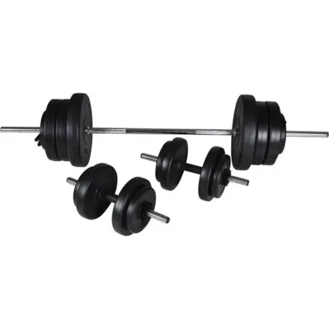 vidaXL - Halterset - 60.5 kg - 2 Dumbbells + Barbell - Zilver/Zwart