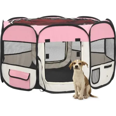 vidaXL Hondenren inklapbaar met draagtas 110x110x58 cm roze