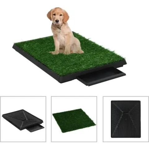 vidaXL Huisdierentoilet met bak en kunstgras 63x50x7 cm groen