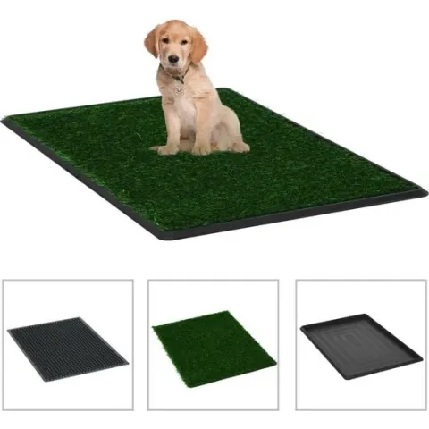 vidaXL Huisdierentoilet met bak en kunstgras 76x51x3 cm groen