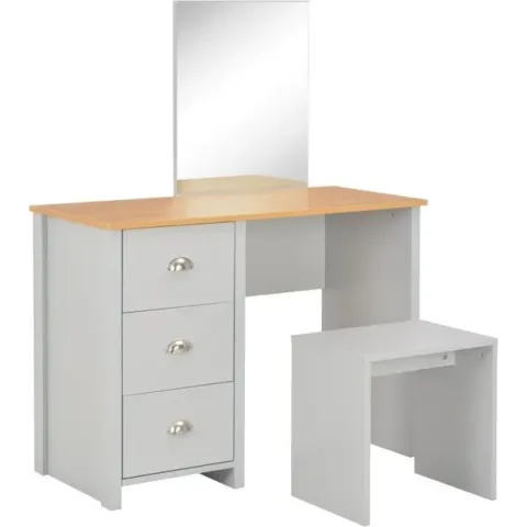 vidaXL Kaptafel met spiegel en krukje 104x45x131 cm grijs