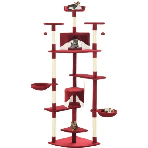vidaXL Kattenkrabpaal met sisal krabpalen 203 cm rood en wit