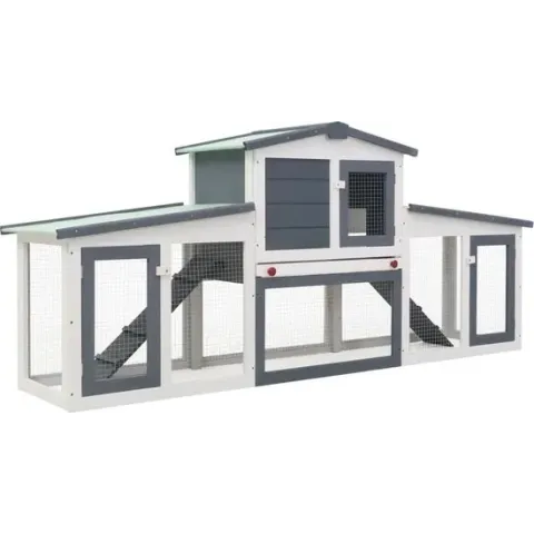 vidaXL Konijnenhok voor buiten groot 204x45x85 cm hout grijs en wit