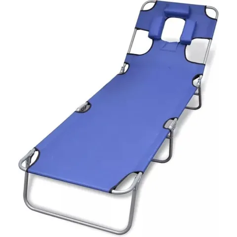 vidaXL Ligbed inklapbaar met hoofdkussen gepoedercoat staal blauw