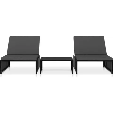 vidaXL Ligbedden 2 st met tafel poly rattan zwart