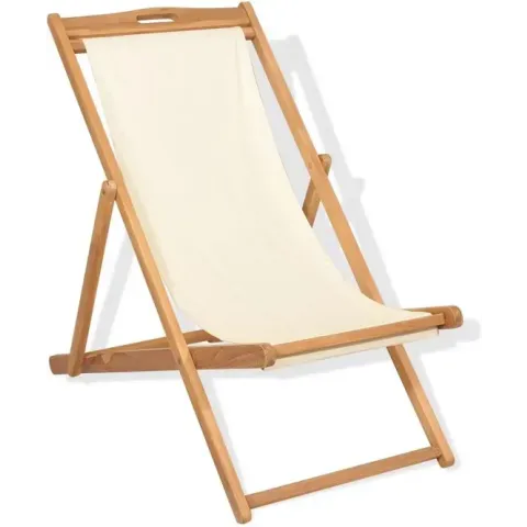 vidaXL Ligstoel 56x105x96 cm teakhout crème