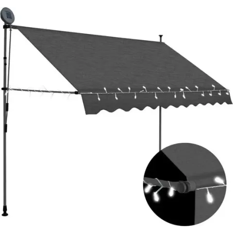 vidaXL Luifel handmatig uittrekbaar met LED 300 cm antraciet