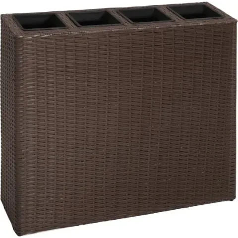 vidaXL Plantenbak met 4 potten poly rattan bruin