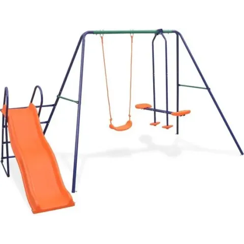 vidaXL Schommelset met glijbaan en 3 zitjes oranje