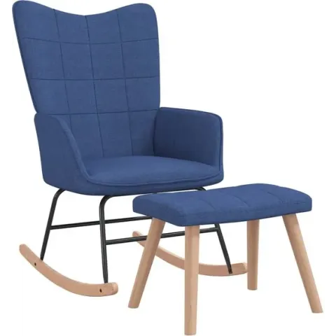 vidaXL Schommelstoel met voetenbank stof blauw