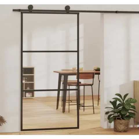 vidaXL Schuifdeur 102x205 cm ESG-glas en aluminium zwart