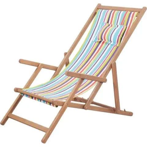 vidaXL Strandstoel inklapbaar stof en houten frame meerkleurig