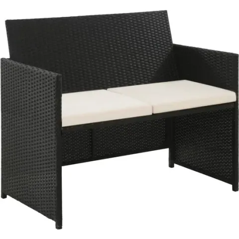 vidaXL Tuinbank 2-zits met kussens poly rattan zwart