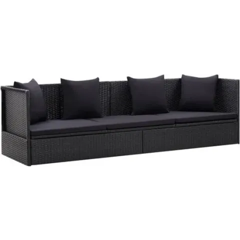 vidaXL Tuinbed met kussens poly rattan zwart
