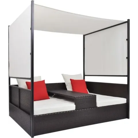 vidaXL Tuinbed met luifel 190x130 cm poly rattan bruin