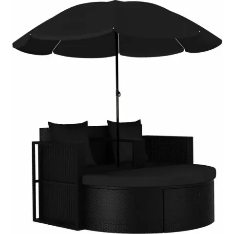 vidaXL Tuinbed met parasol poly rattan zwart