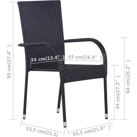 vidaXL Tuinstoelen stapelbaar 4 st poly rattan zwart