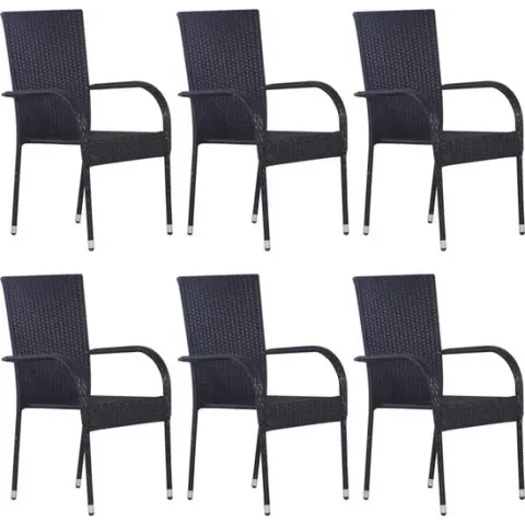 vidaXL Tuinstoelen stapelbaar 6 st poly rattan zwart