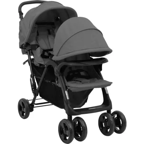 vidaXL Tweelingkinderwagen tandem staal donkergrijs