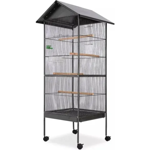 vidaXL Vogelkooi met dak staal zwart 66x66x155 cm