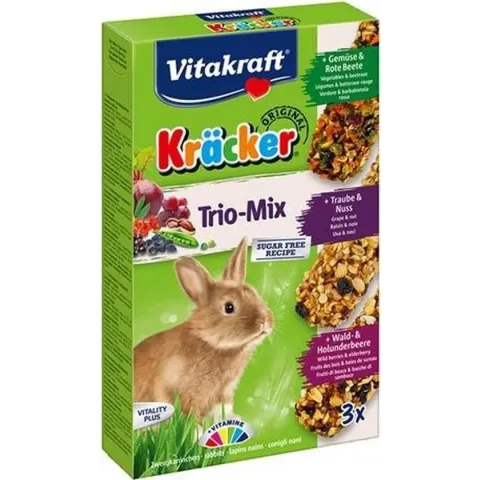 Vitakraft Dwergkonijn Krackers Trio Mix - Noot, Bosvruchten & Groenten - 10 St