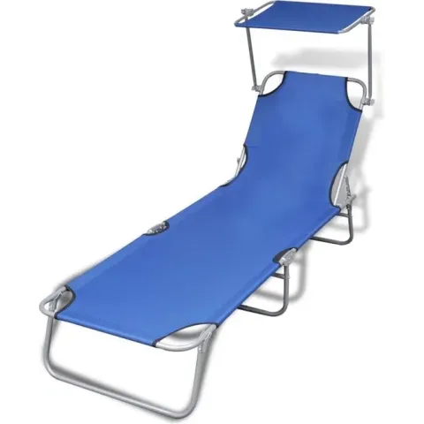 Vouwbaar ligbed met verstelbaar zonnedak blauw 189 x 58 x 27 cm
