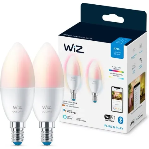 WiZ Kaarslamp 2-pack - Slimme LED-Verlichting - Gekleurd en Wit Licht - E14 - 40W - Mat - WiFi