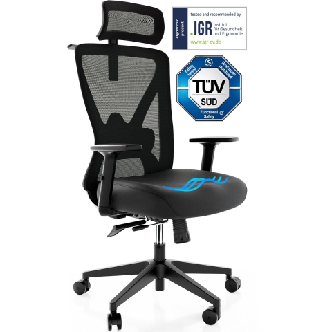 Backerz Ergonomische Bureaustoel - 44-56 cm Zithoogte - 3D Armleuningen - Zwart