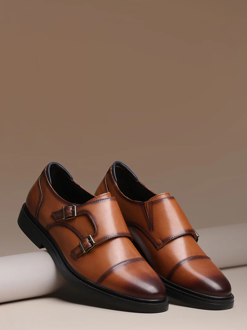 Classic Tan Double Monk Strap Formal Shoes