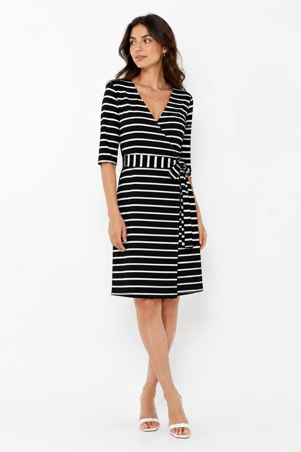 Classic Striped Wrap Dress thumbnail 3