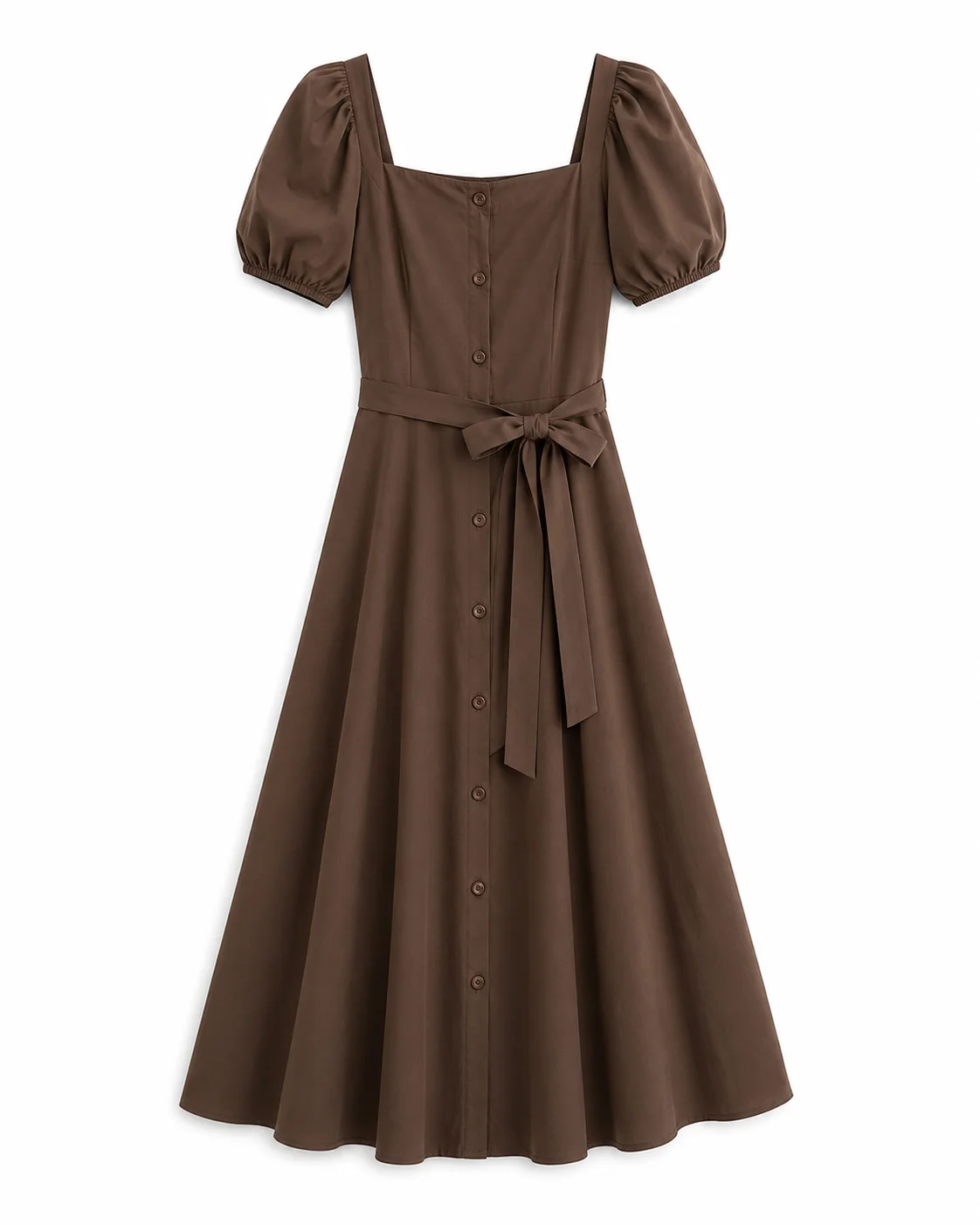 Elegant Puff Sleeve Belted Midi Dress