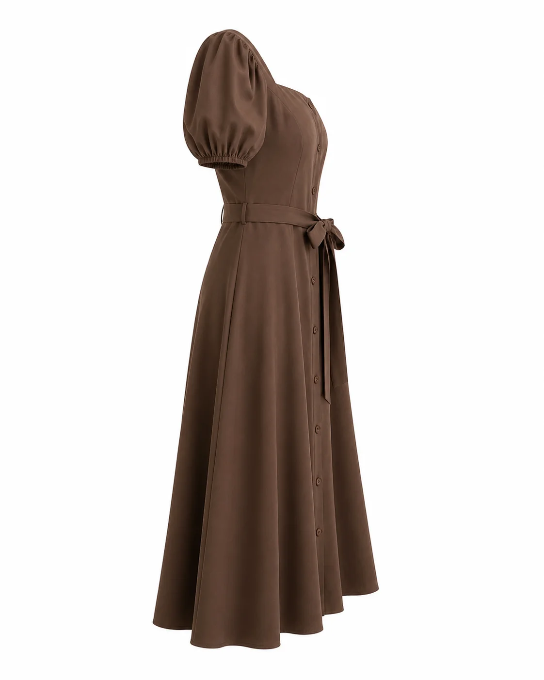 Elegant Puff Sleeve Belted Midi Dress thumbnail 2