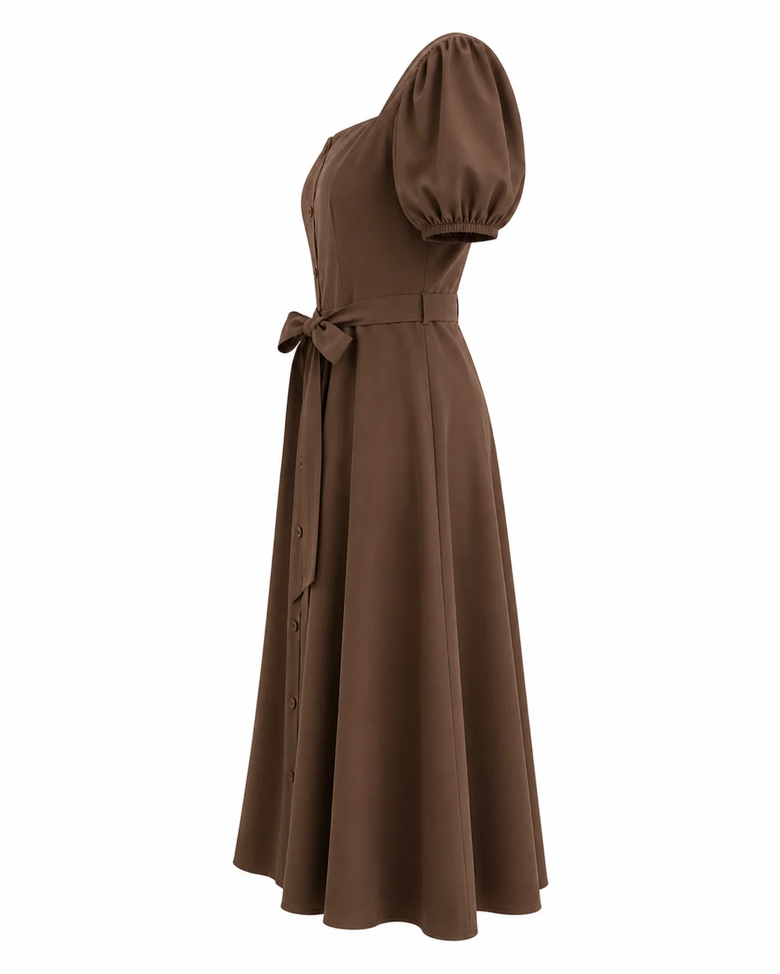Elegant Puff Sleeve Belted Midi Dress thumbnail 3