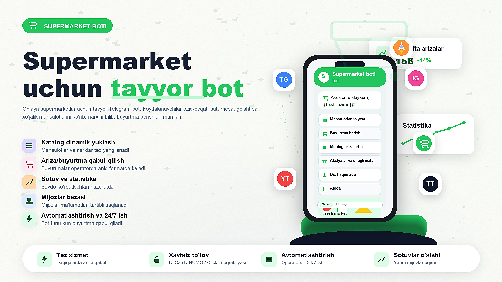 Supermarket boti — onlayn oziq-ovqat va yetkazib berish