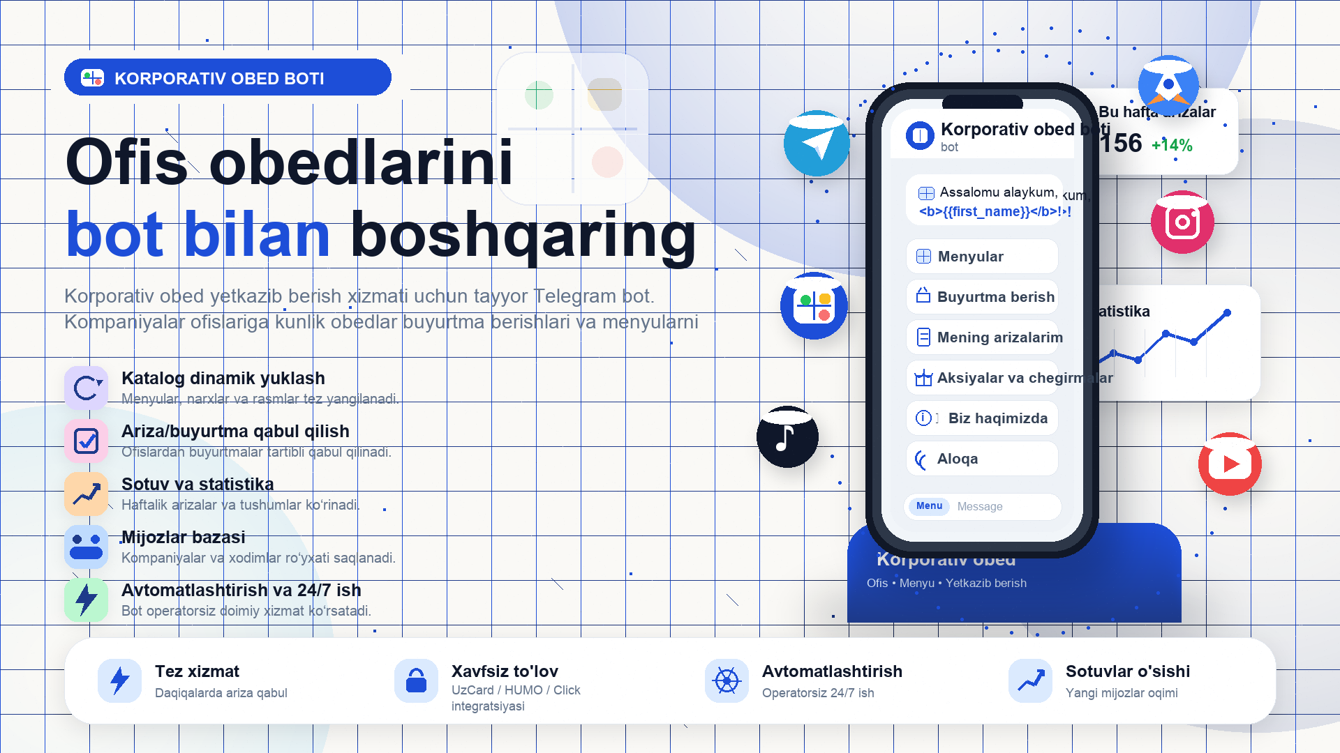 Korporativ obed boti — ofislar uchun menyu va yetkazib berish