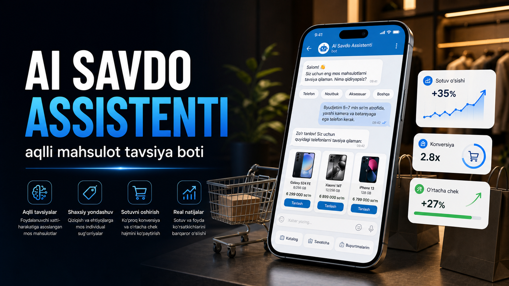 AI Savdo Assistenti — aqlli mahsulot tavsiya boti
