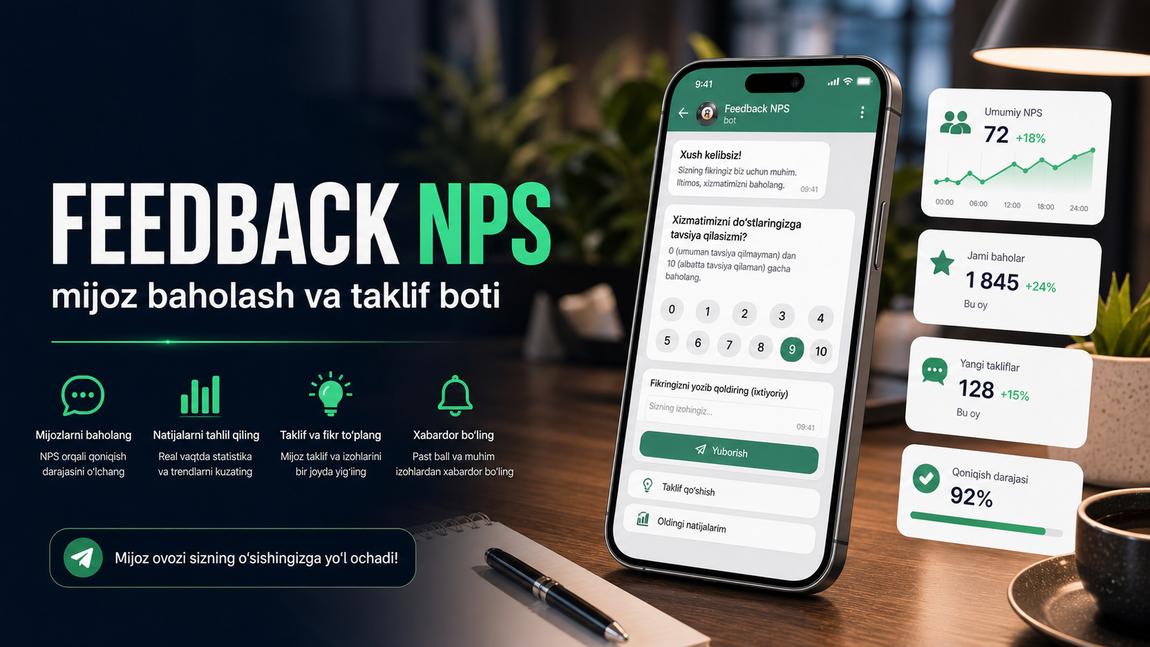 Feedback NPS — mijoz baholash va taklif boti