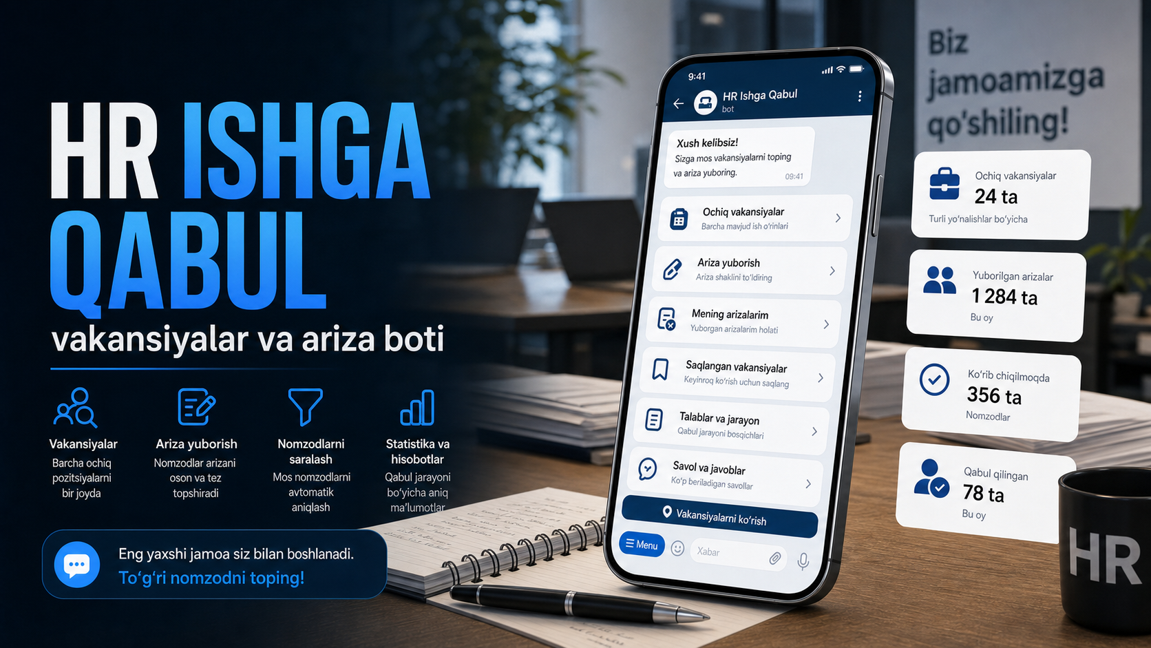 HR Ishga Qabul — vakansiyalar va ariza boti