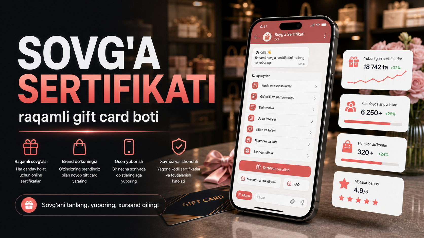Sovg'a Sertifikati — raqamli gift card boti
